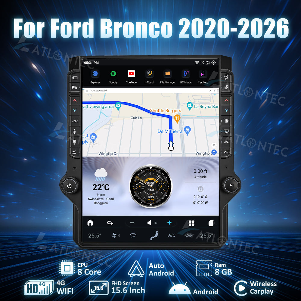 LATLONTEC Tesla Android 15.6″ Car Radio GPS Navigation for Ford Bronco 2020–2026