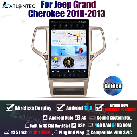 LATLONTEC 14.5" Tesla-Style Vertical Touchscreen Car Stereo for Jeep Grand Cherokee 2014–2020 | Android 13, GPS Navigation & Multimedia
