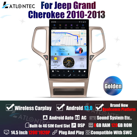 LATLONTEC 14.5" Tesla-Style Vertical Touchscreen Car Stereo for Jeep Grand Cherokee 2014–2020 | Android 13, GPS Navigation & Multimedia