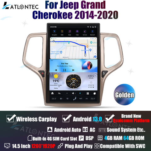 LATLONTEC 14.5" Tesla-Style Vertical Touchscreen Car Stereo for Jeep Grand Cherokee 2014–2020 | Android 13, GPS Navigation & Multimedia