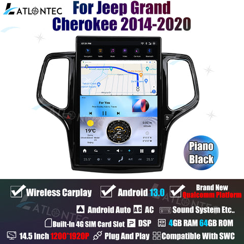 LATLONTEC 14.5" Tesla-Style Vertical Touchscreen Car Stereo for Jeep Grand Cherokee 2014–2020 | Android 13, GPS Navigation & Multimedia