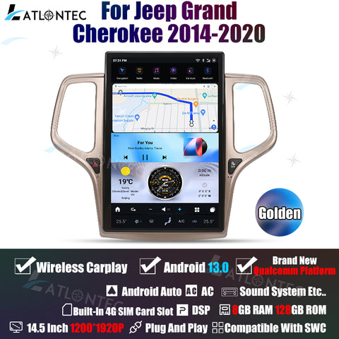 LATLONTEC 14.5" Tesla-Style Vertical Touchscreen Car Stereo for Jeep Grand Cherokee 2014–2020 | Android 13, GPS Navigation & Multimedia
